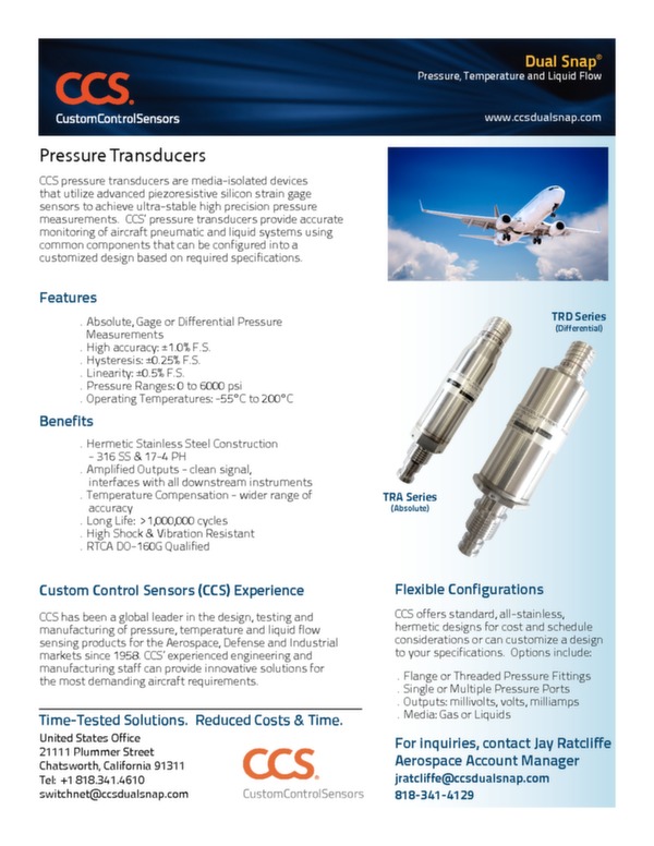 Custom Control Sensors TRD - TRA series temperature transducers data sheet