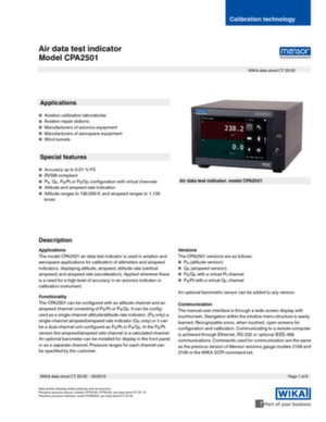 Données techniques indicateur et test données d'air model CPA2501