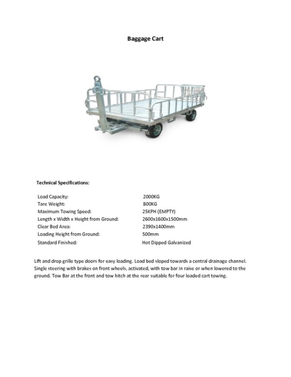 EAGLE Industries Baggage cart specification sheet