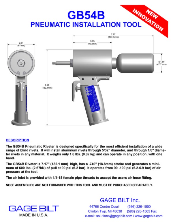 Gage Bilt Pneumatic riveter GB54B brochure