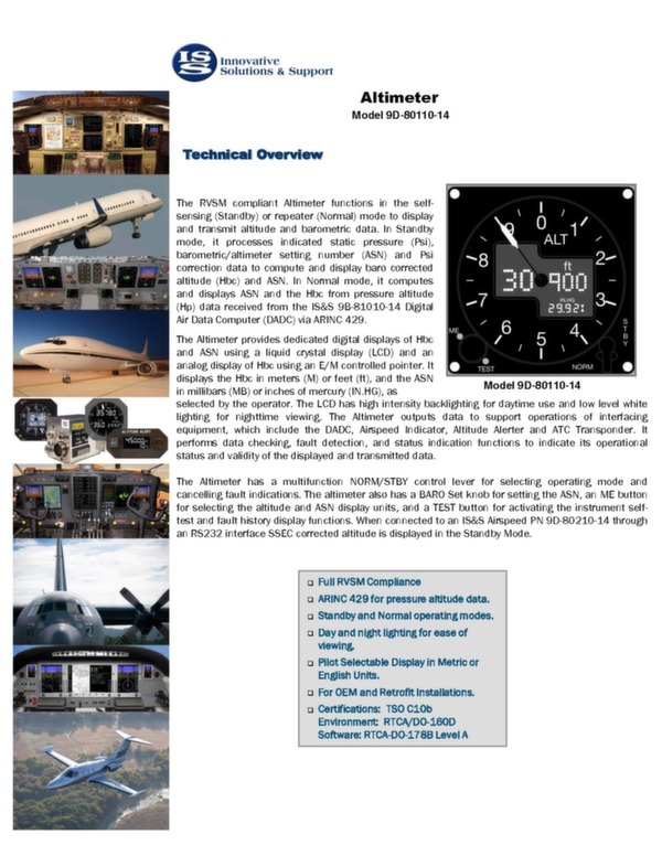Innovative Solutions & Support Brochure altimètre Model 9D-80110-14