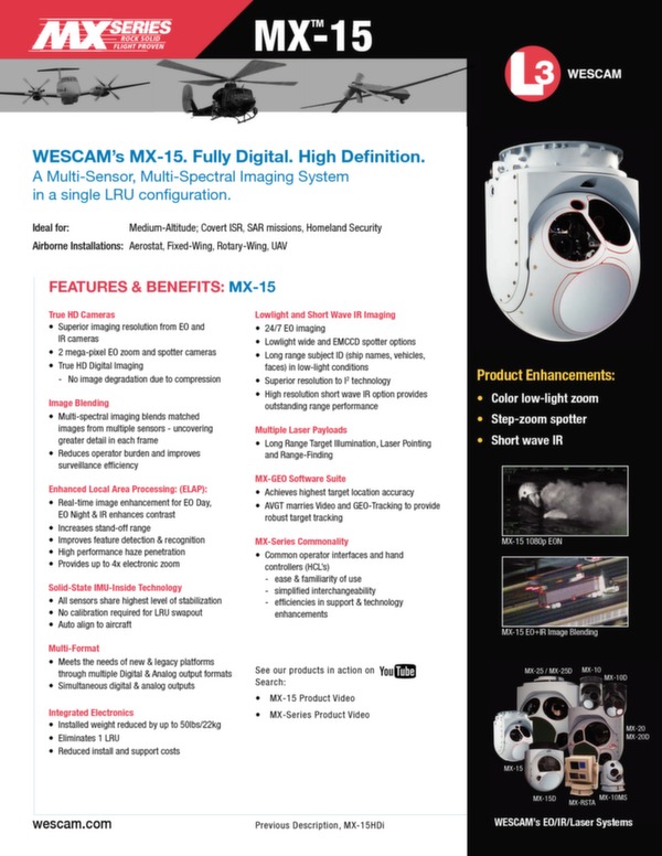L3 WESTCAM Brochure système de surveillance MX-15