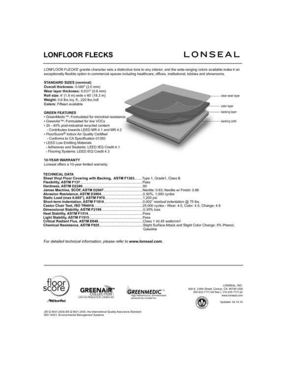 Lonseal Flooring Données techniques revêtement plancher Lonfloor Flecks