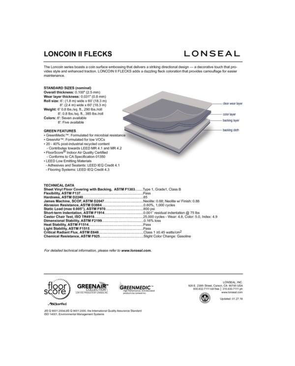 Lonseal Flooring Loincoin II Flecks flooring data sheet