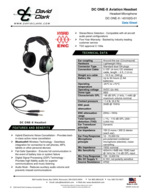 DC ONE-X Aviation Headset data sheet