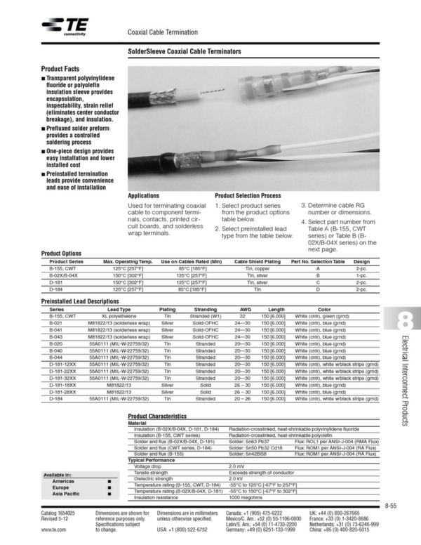 TE Connectivity Coaxial cable termination data sheet