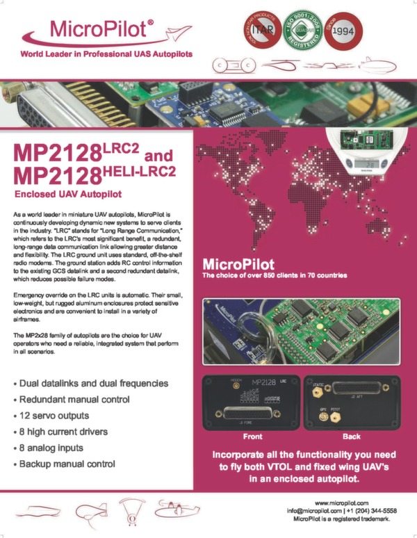MicroPilot Brochure système d'autopilote intégré pour drone